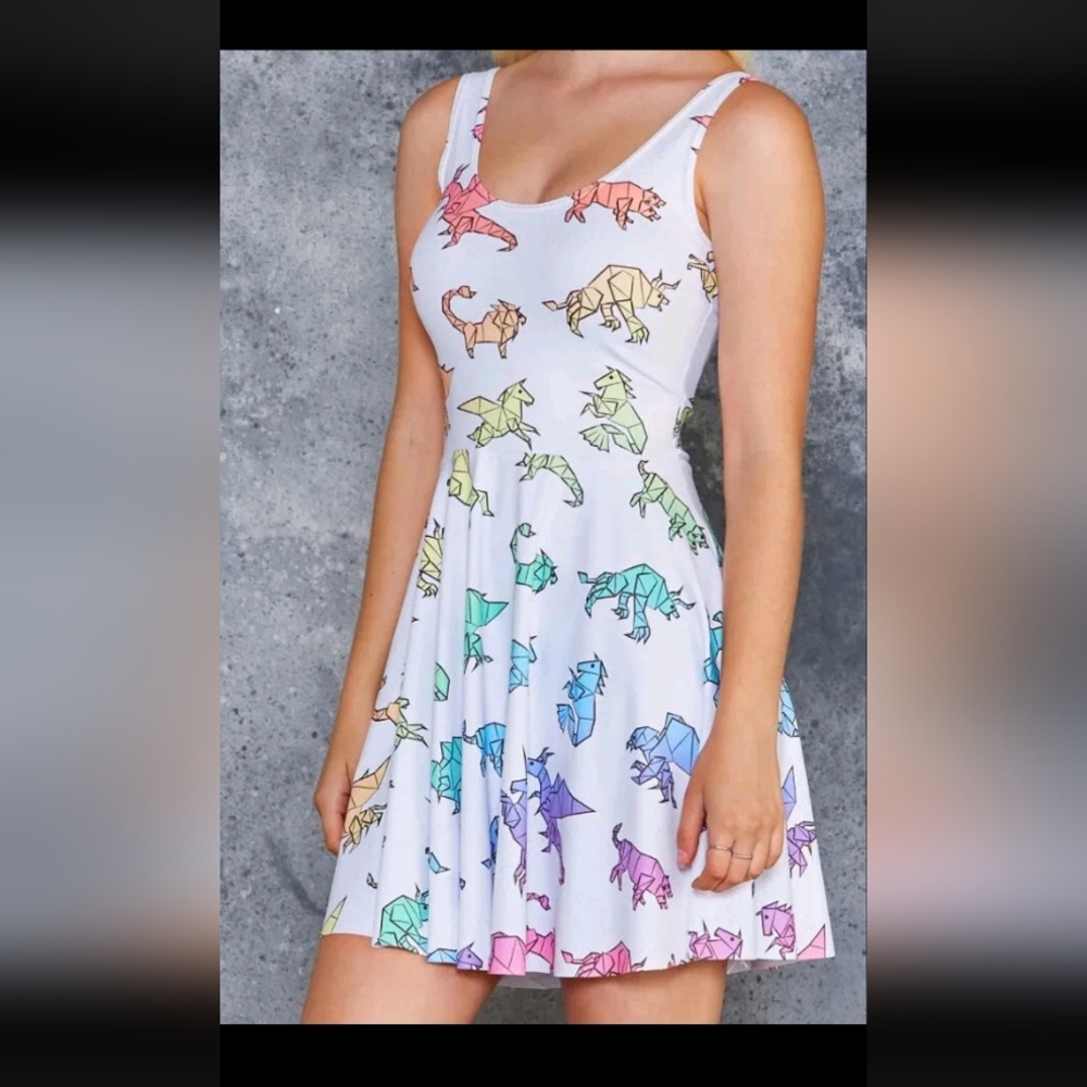 NWT Blackmilk Rainbow Mythological Origami Scoop Skater Dress Medium 🌈 🦄
